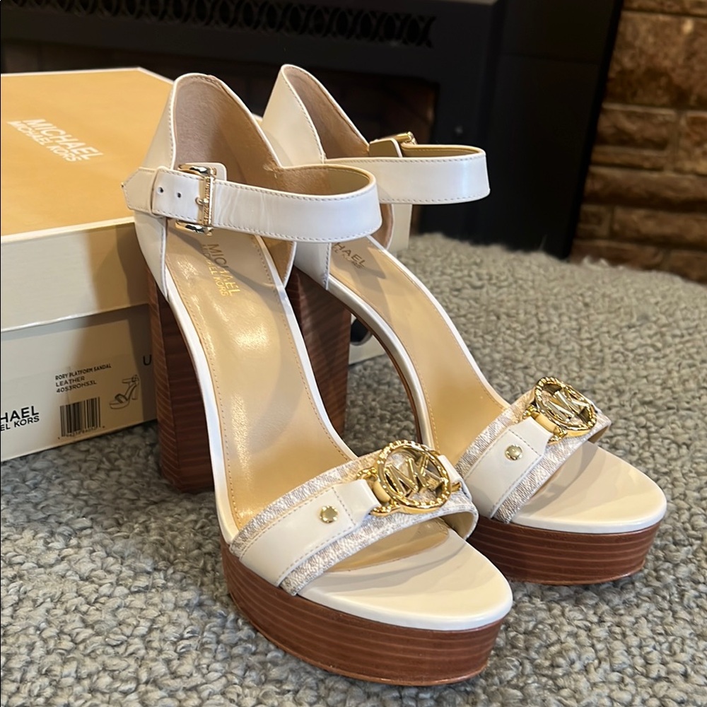 Michael Kors Cream and Brown Heeled Sandals